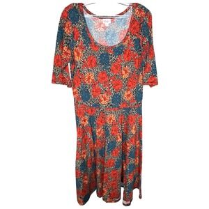 LuLaRoe‎ XL Maxi Dress Floral Print Red Blue Yellow Black